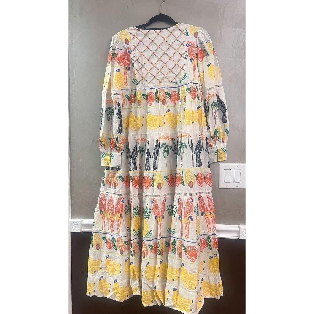 Farm Rio Off-White Tropicolors Yoke Embroidered Midi Dress Small NEW - Picture 7 of 7